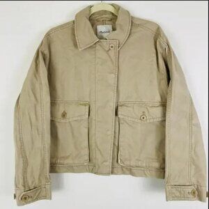 Madewell Women’s Tan Cropped Cargo Jacket with a pockets Zip Up, Size M